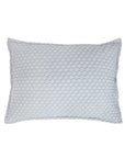 Rectangular matelasse pillow sham with small geometric pattern in light blue