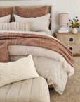 Bozeman big pillow set with insert, orange patterned and white striped cushion