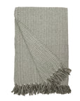 Textured woven throw blanket with tassel fringe, light gray and diagonal pattern