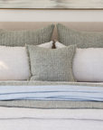 Decorative throw pillows with insert, gray-green textured fabric and fringe edges