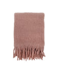 Dusty rose throw with soft texture and long fringe hem
