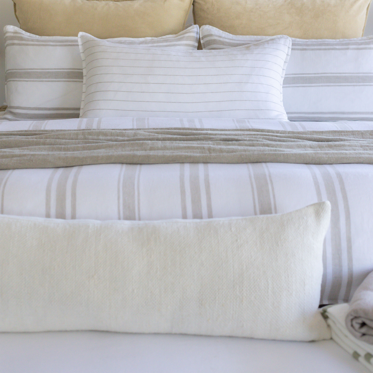 14x40 rectangular lumbar pillow with insert, white with light gray vertical stripes