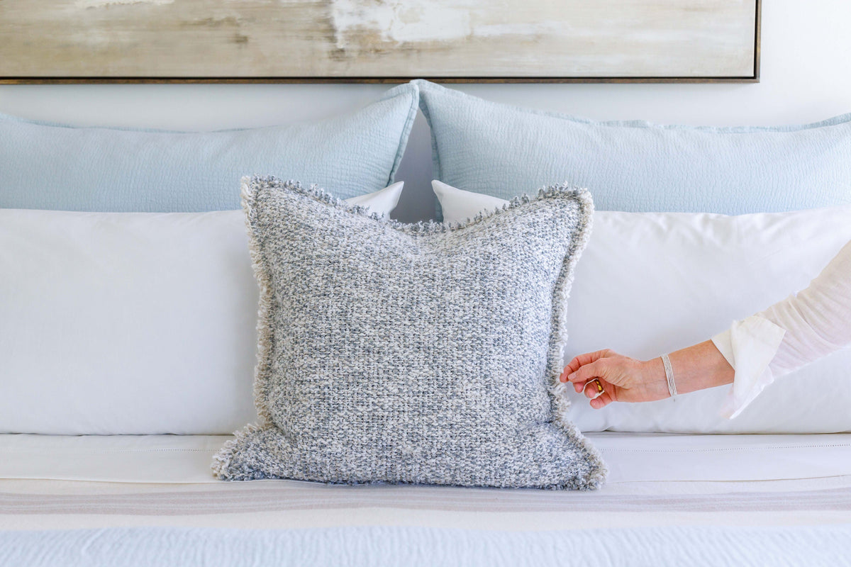28 x 36 decorative pillow with insert, textured cover, light cool gray-blue tone