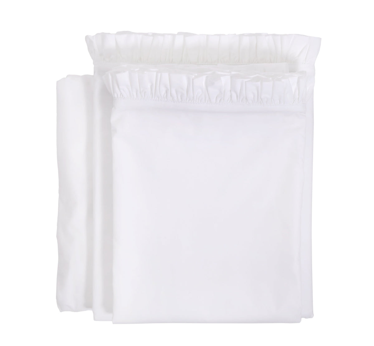 White cotton percale pillowcases with layered ruffle trim at the front