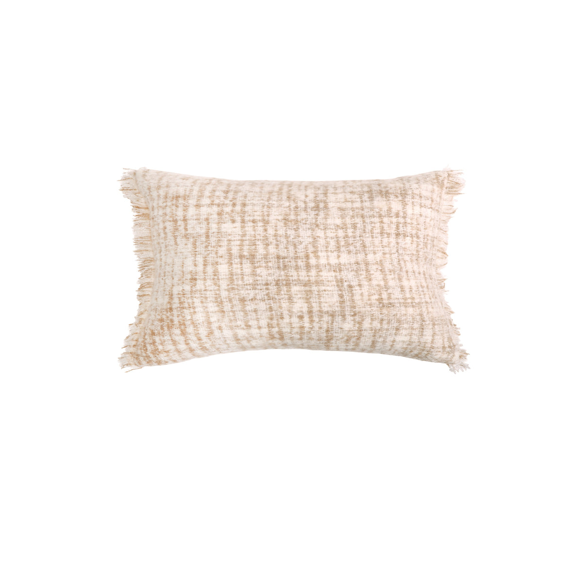 14 x 24 in woven pillow with insert, ivory/oat texture, fringe edges