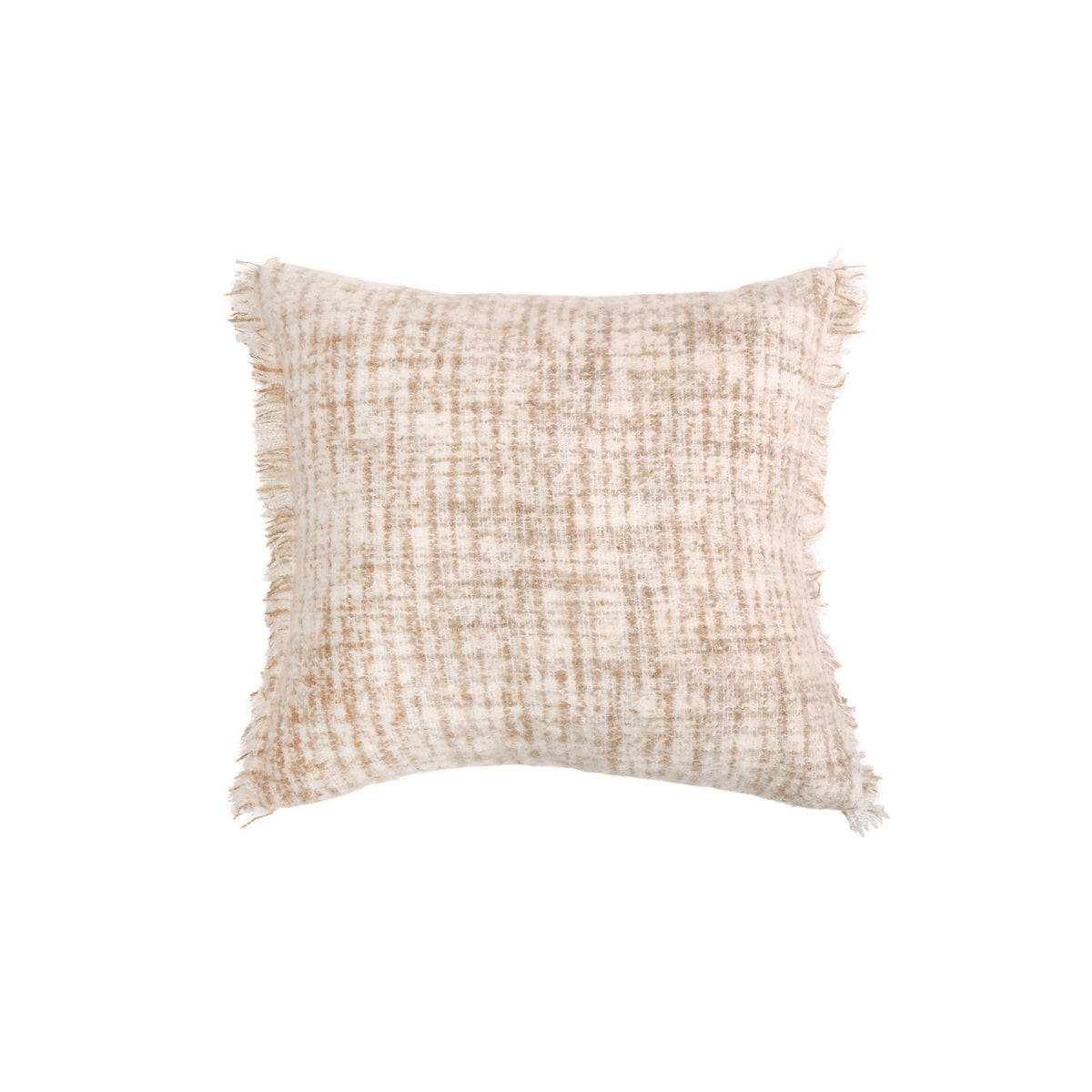 20 x 20 ivory/oat textured pillow with fringed edges and insert