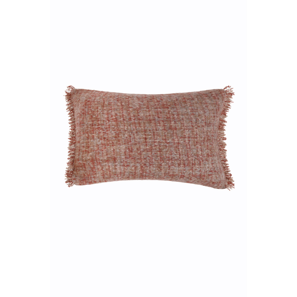 14 x 24 in woven pillow with insert, redwood rust texture, fringe edges