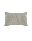 14 x 24 in woven pillow with insert, stone moss gray texture, fringe edges