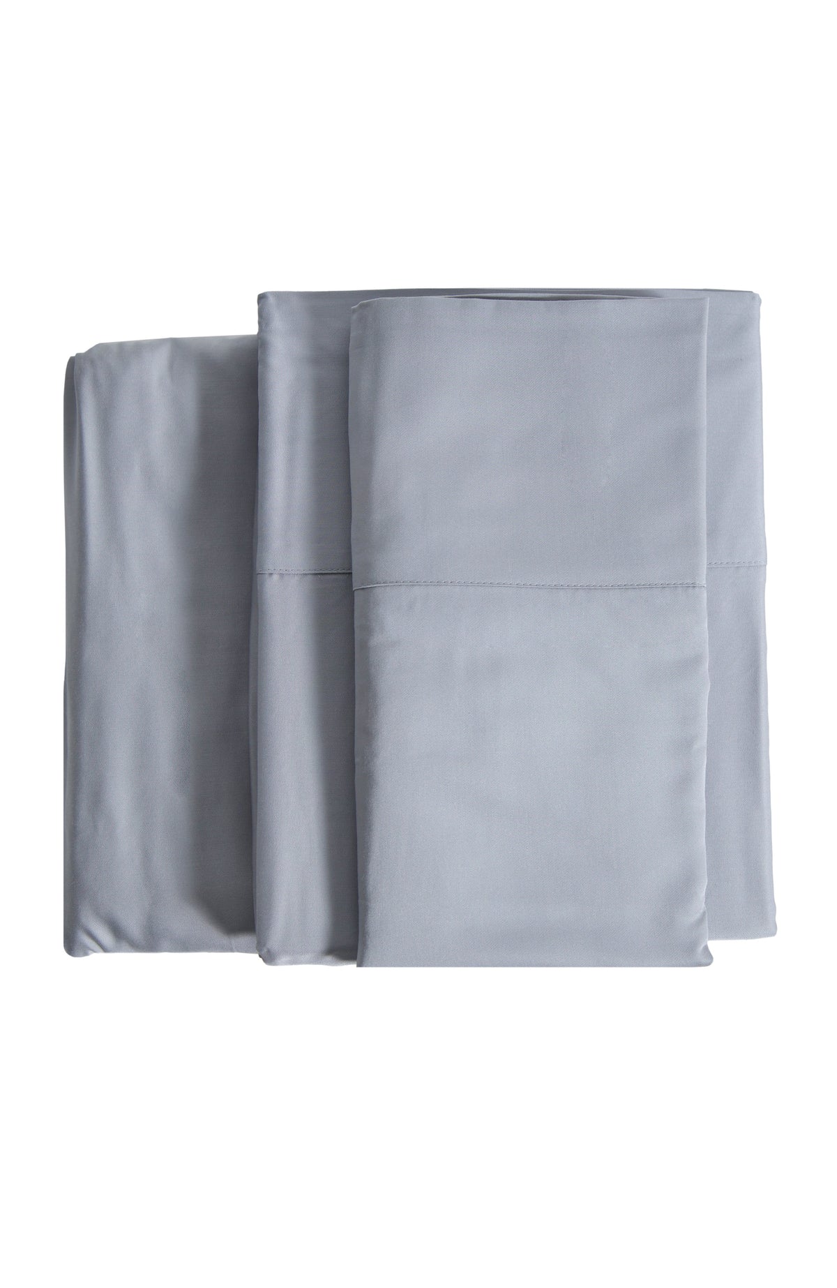 Ocean bamboo sateen sheet set, folded set of pillowcases in gray-blue