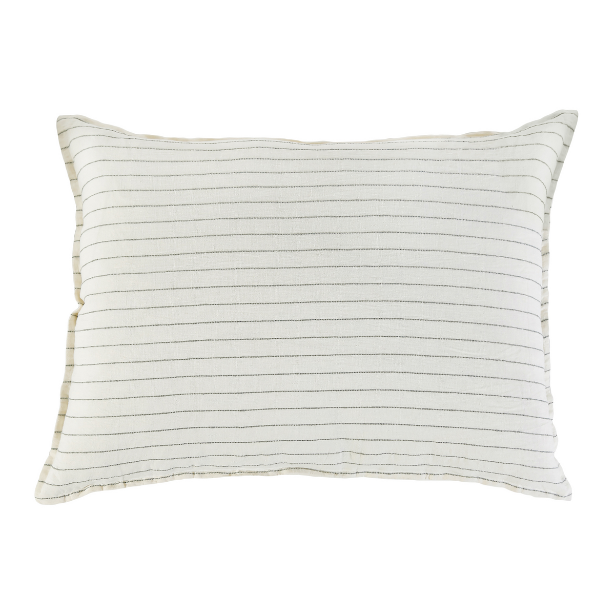 Striped pillow sham with white fabric and thin gray horizontal lines