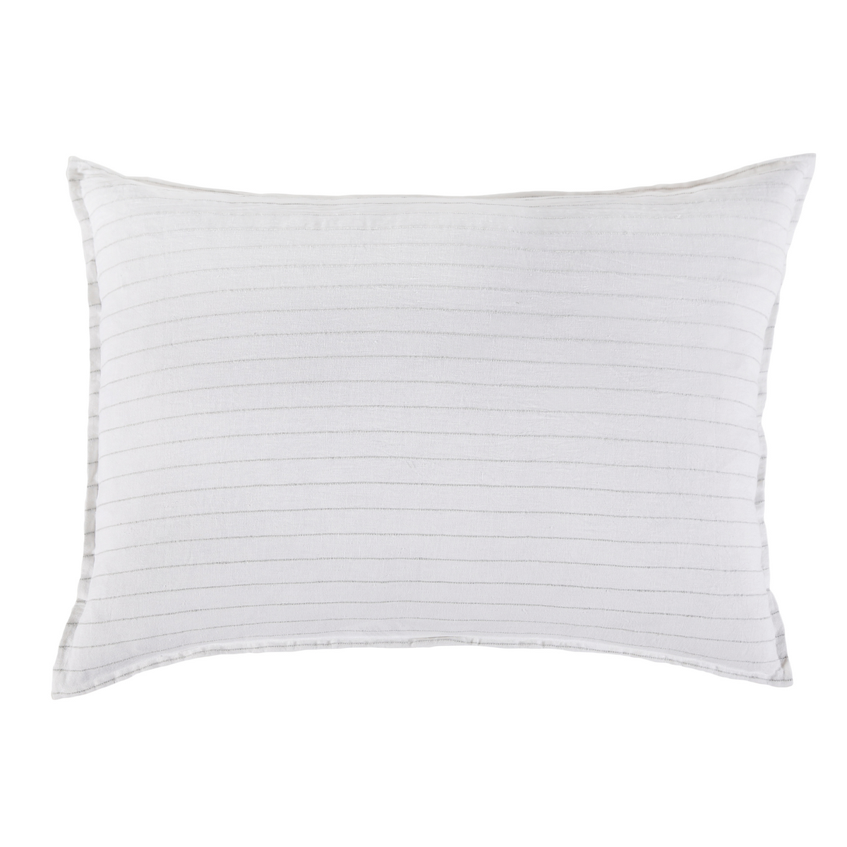White striped pillow sham with light grey horizontal lines and neat tailored corners
