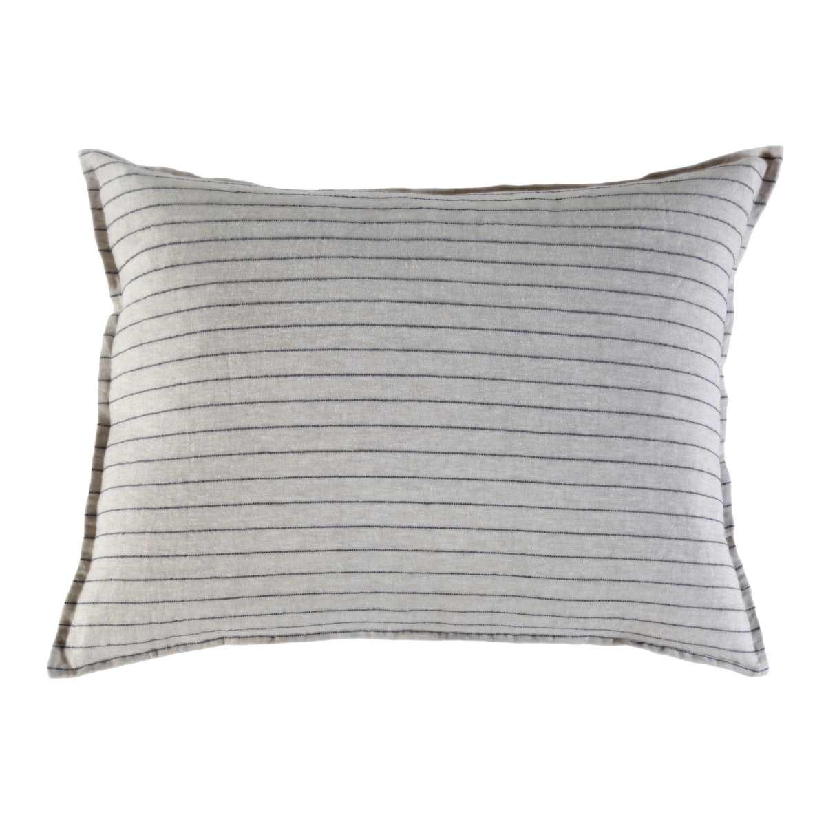 Striped pillow sham in grey with dark thin horizontal lines and tailored border
