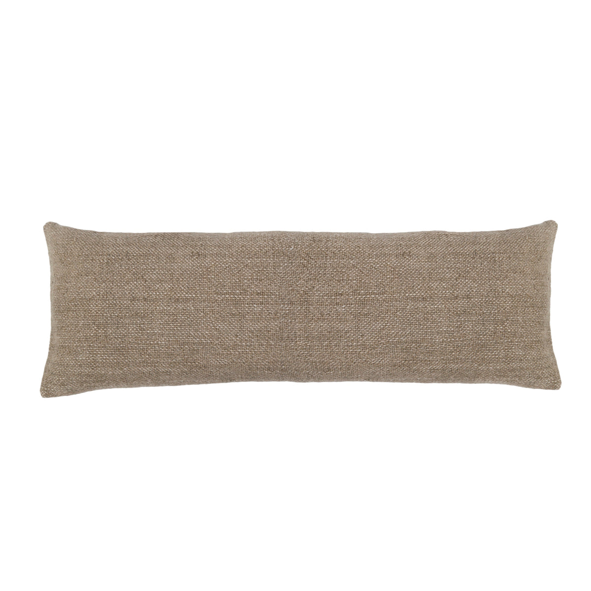 14x40 rectangular lumbar pillow, textured sand-beige fabric cover with plain edges