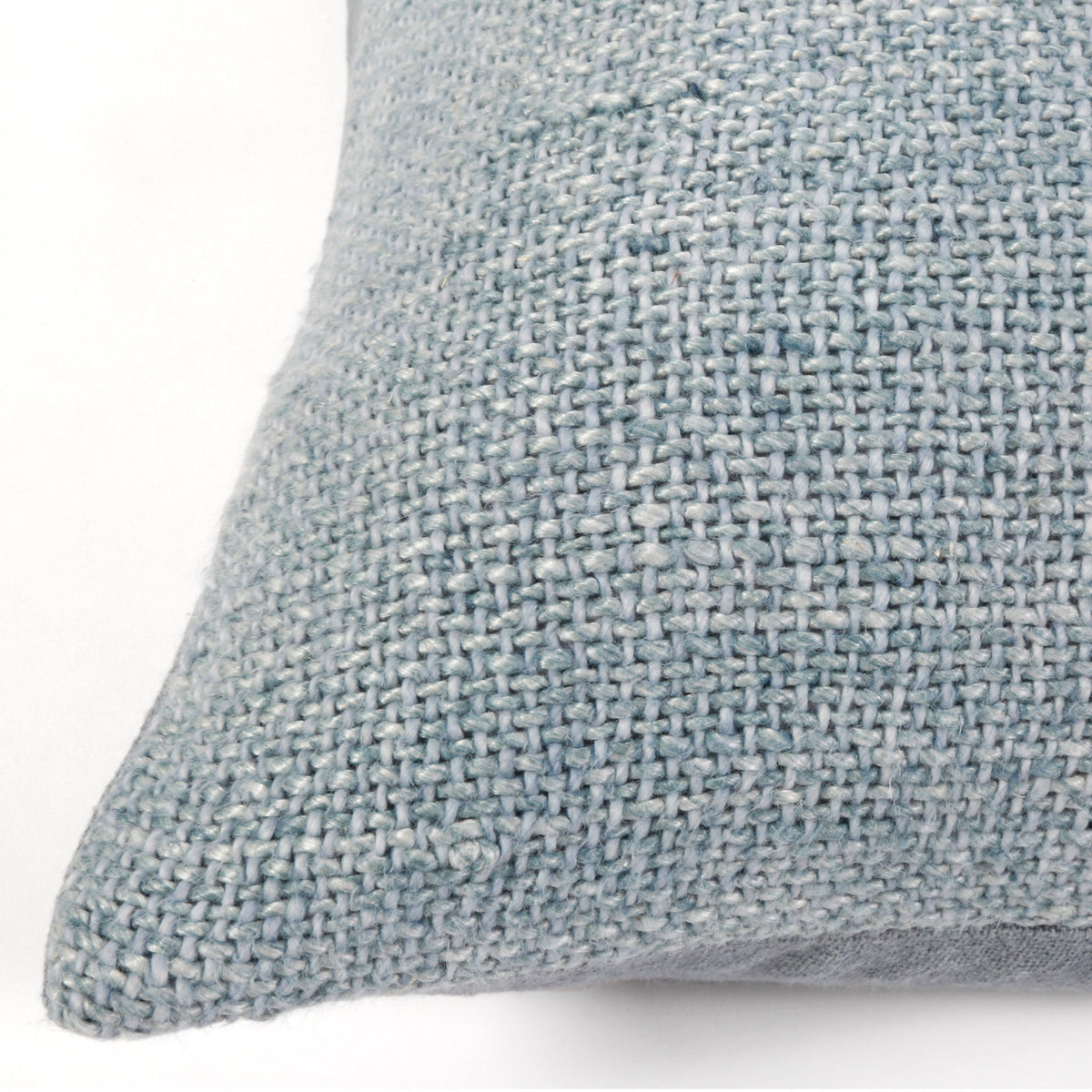 14x40 light blue woven pillow fabric close-up with stitched edge