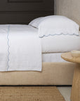 Kelly Linen Sheet Set-Queen Sheet Set (Fitted‚ Flat + 2 Standard Pillowcases)-White/French Blue-Pom Pom at Home