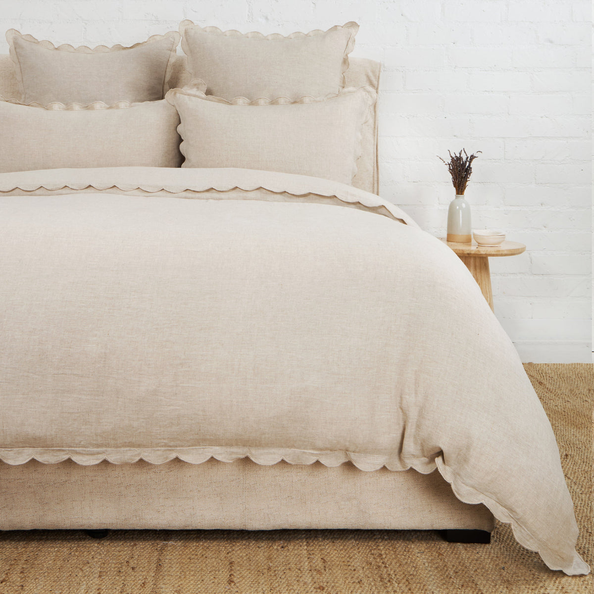 Cream scalloped duvet cover with matching pillow shams