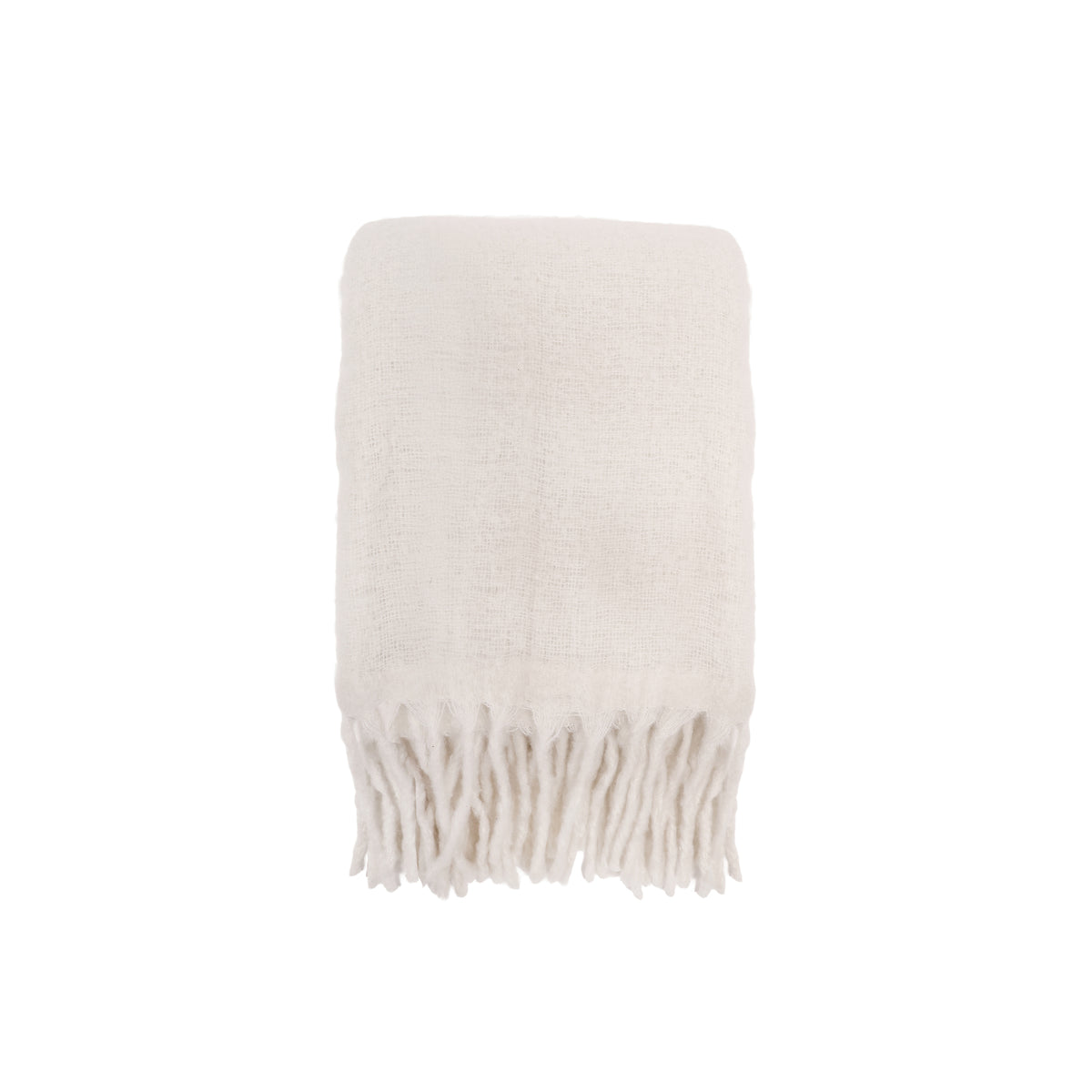 Ivory knit throw blanket with white tassel fringe