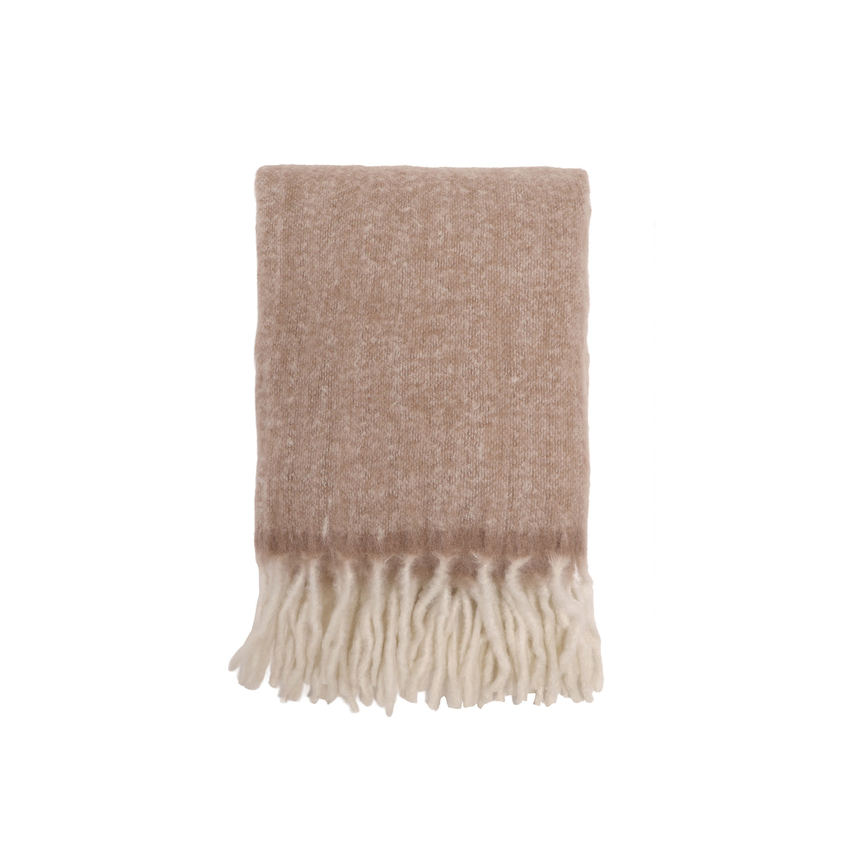Summit throw blanket in taupe knit with straight fringe edge