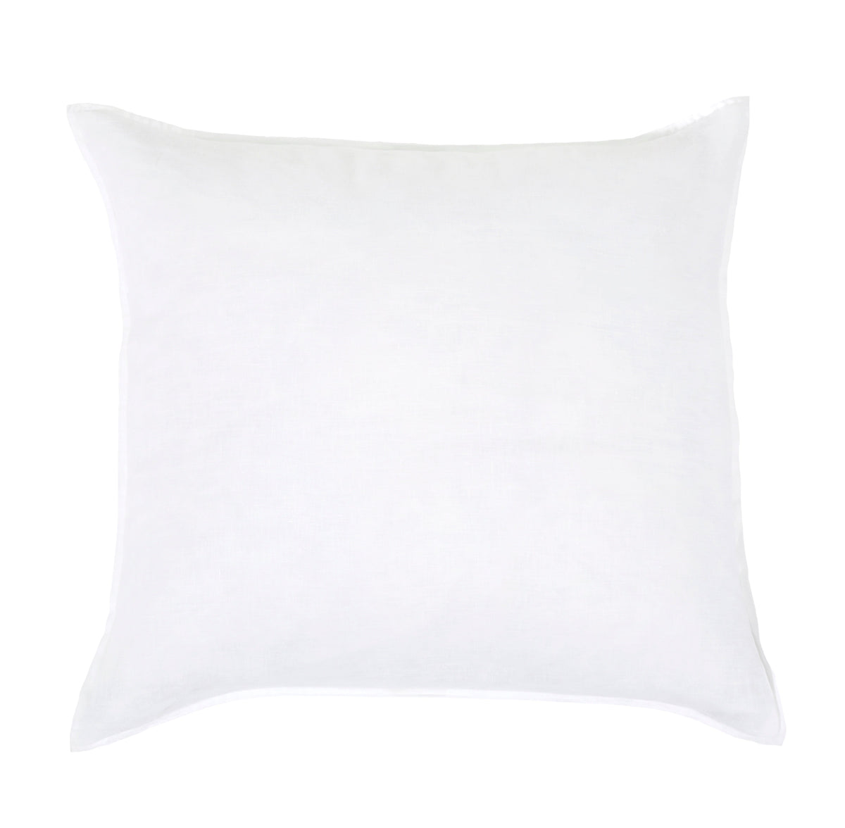 White linen sham pillow with square corners and subtle fabric weave