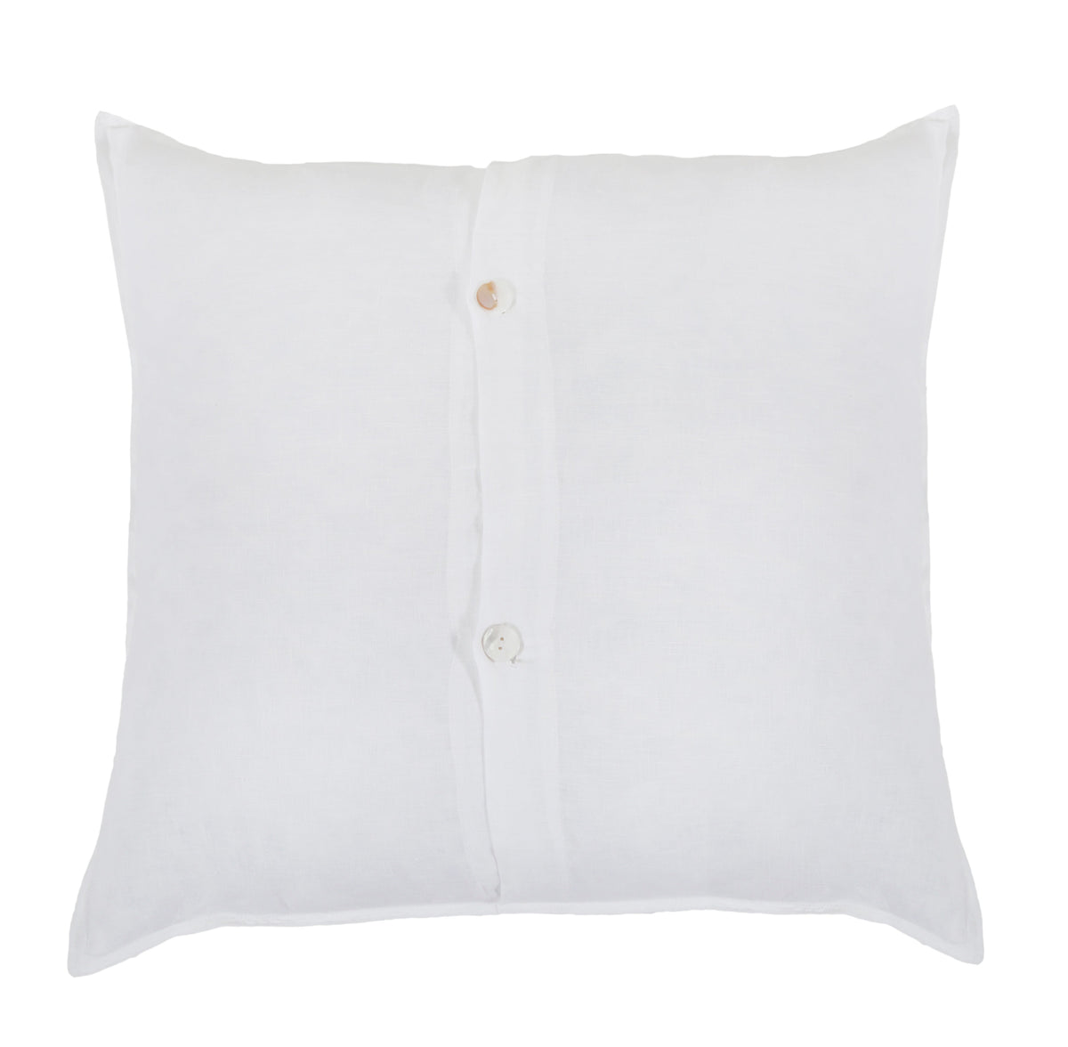 White linen euro sham with center seam and button closure detail
