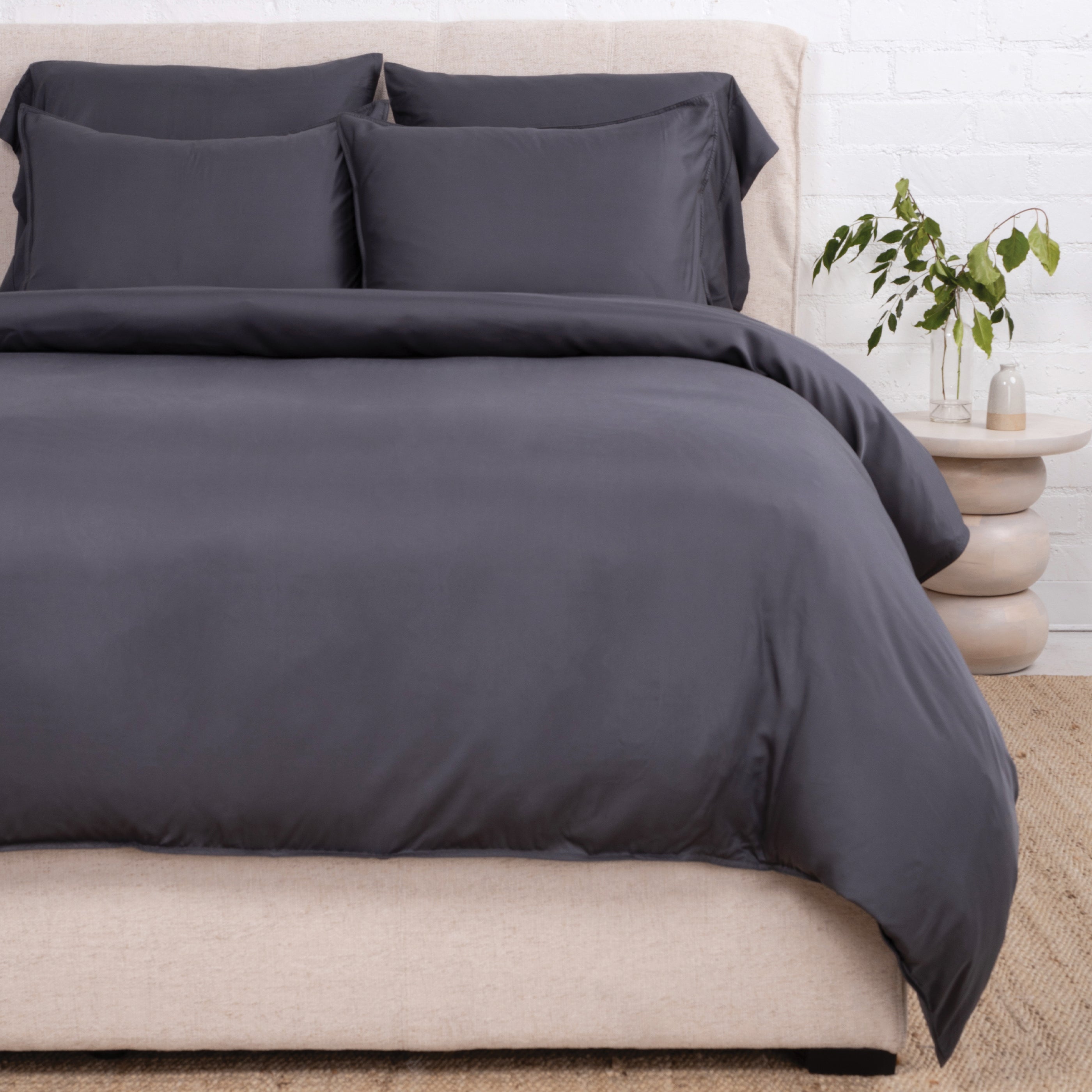 Parker Bamboo Sateen Duvet Set-Twin-Midnight-Pom Pom at Home