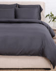 Parker Bamboo Sateen Duvet Set-Twin-Midnight-Pom Pom at Home