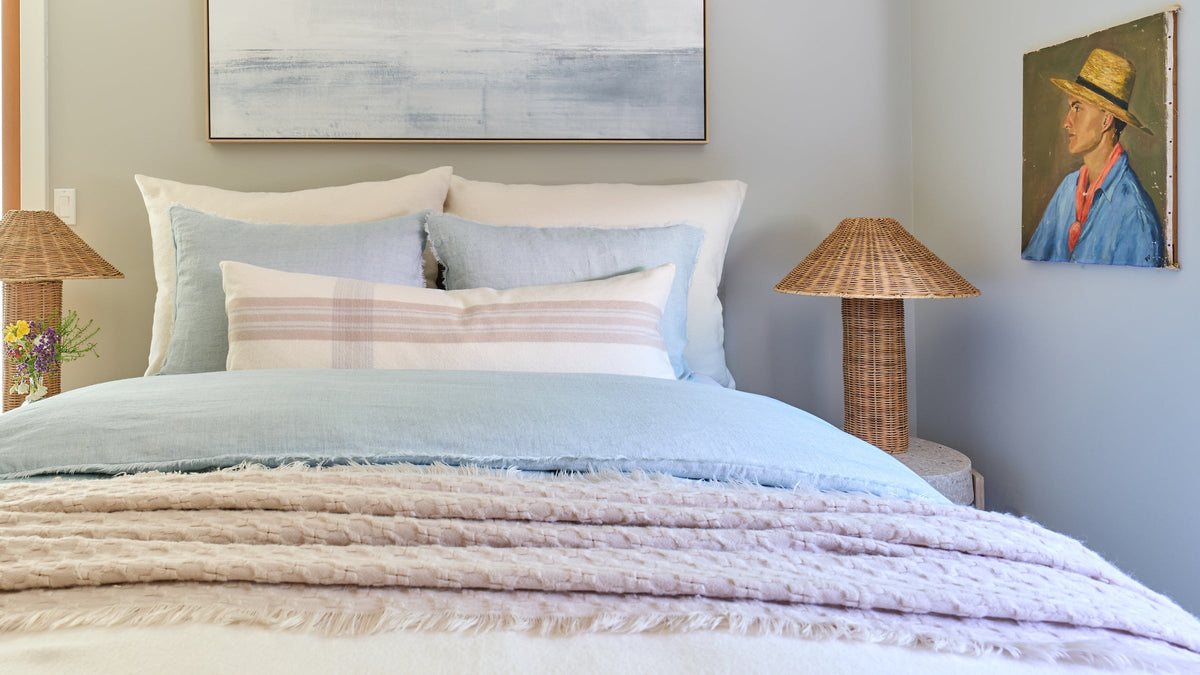 Hunter duvet cover set in light blue and cream with stitched stripe detail
