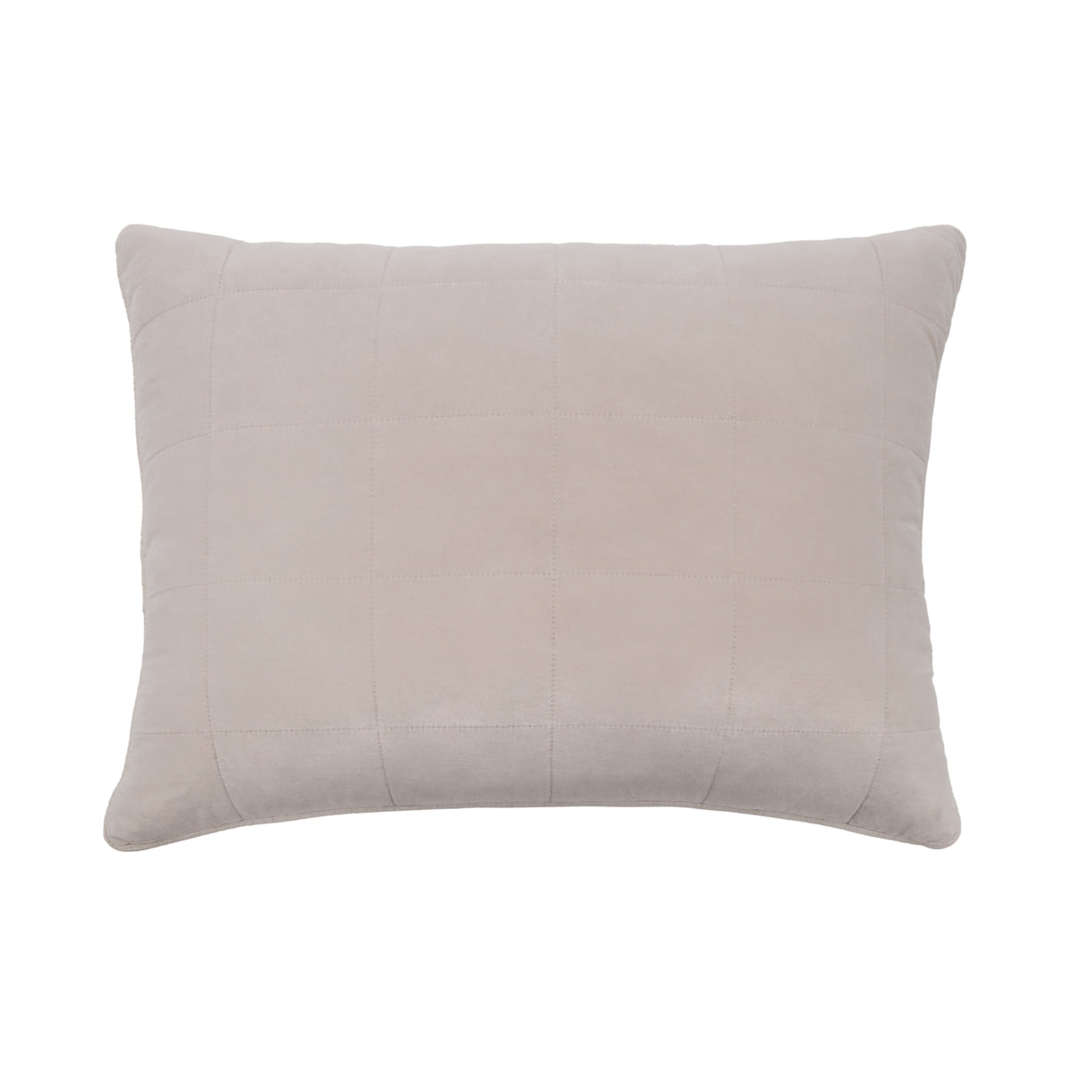 Taupe quilted decorative pillow with stitched square pattern
