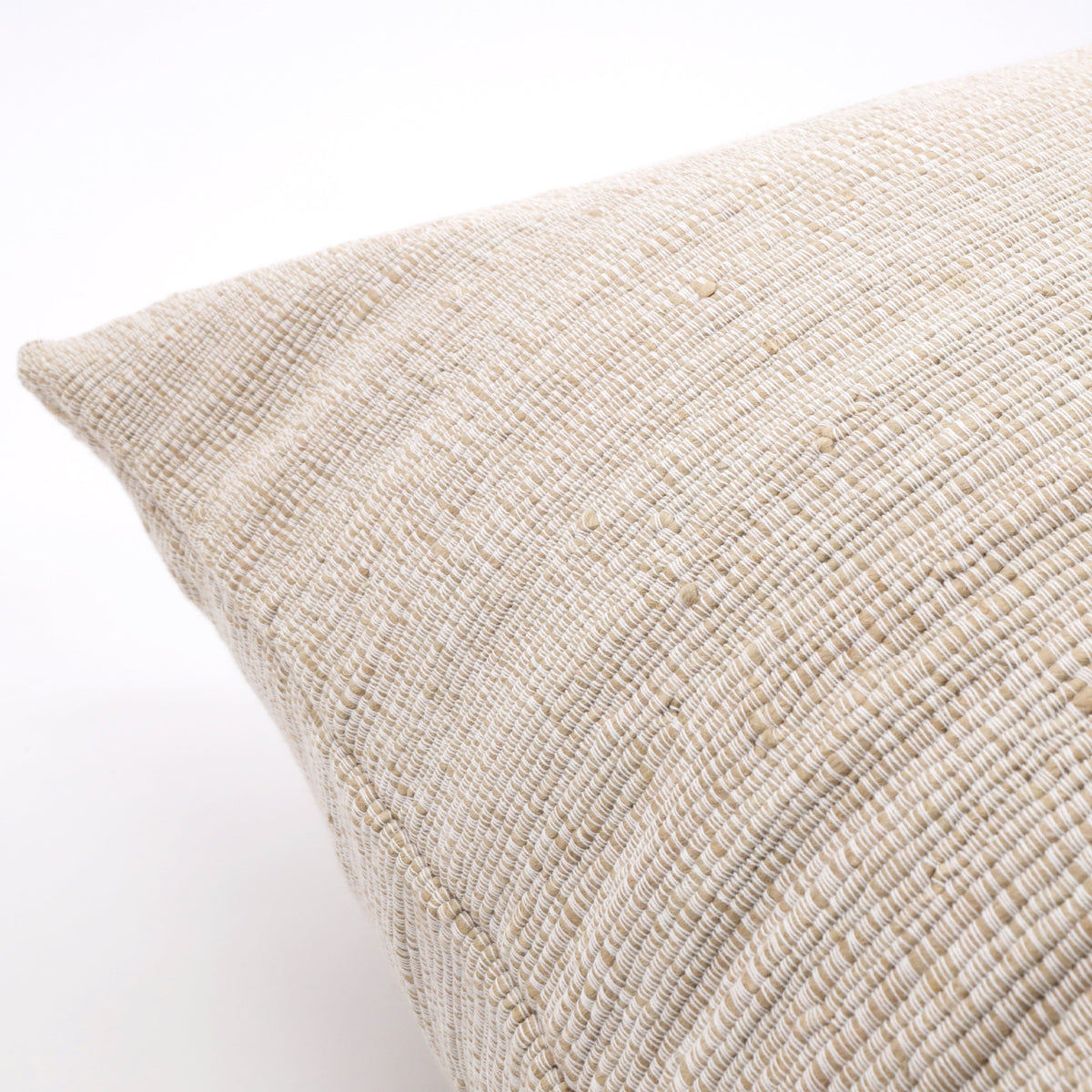 Natural 20x20 square throw pillow, close-up woven fabric texture, solid beige