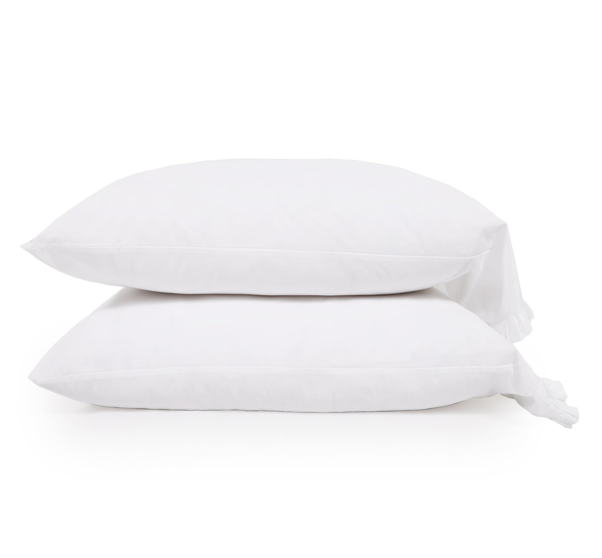 White cotton percale standard pillowcase with soft ruffle detail