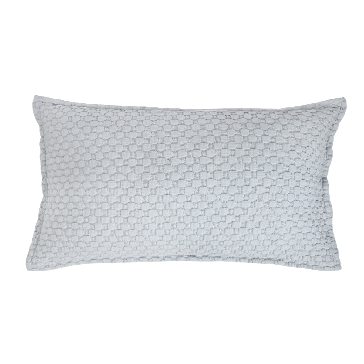 Rectangular matelasse pillow sham with small geometric pattern in light blue