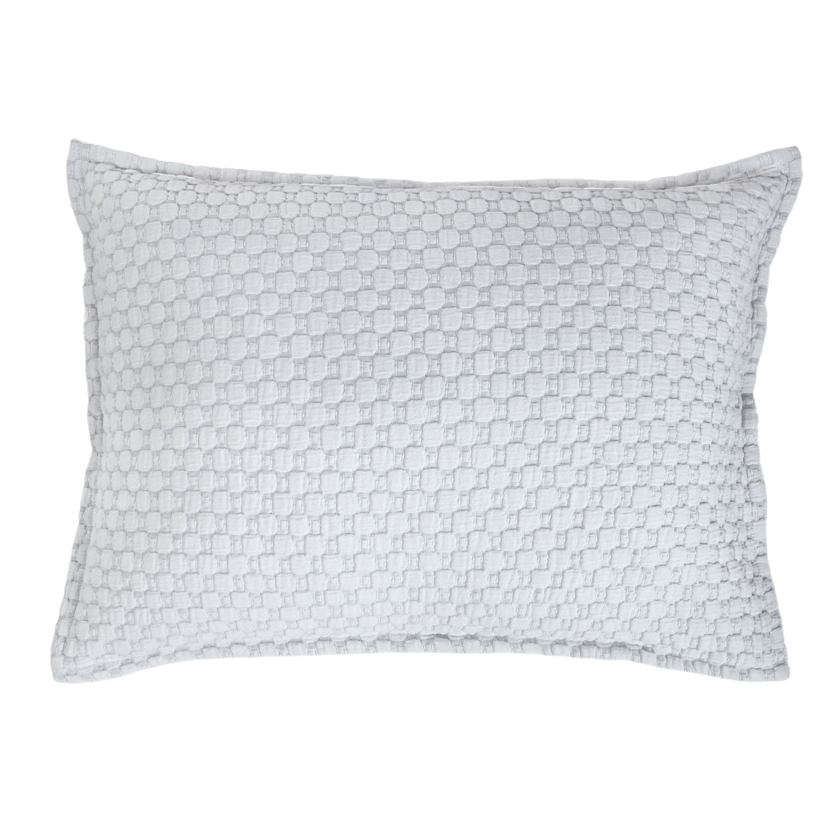 Rectangular matelasse pillow sham with small geometric pattern in light blue