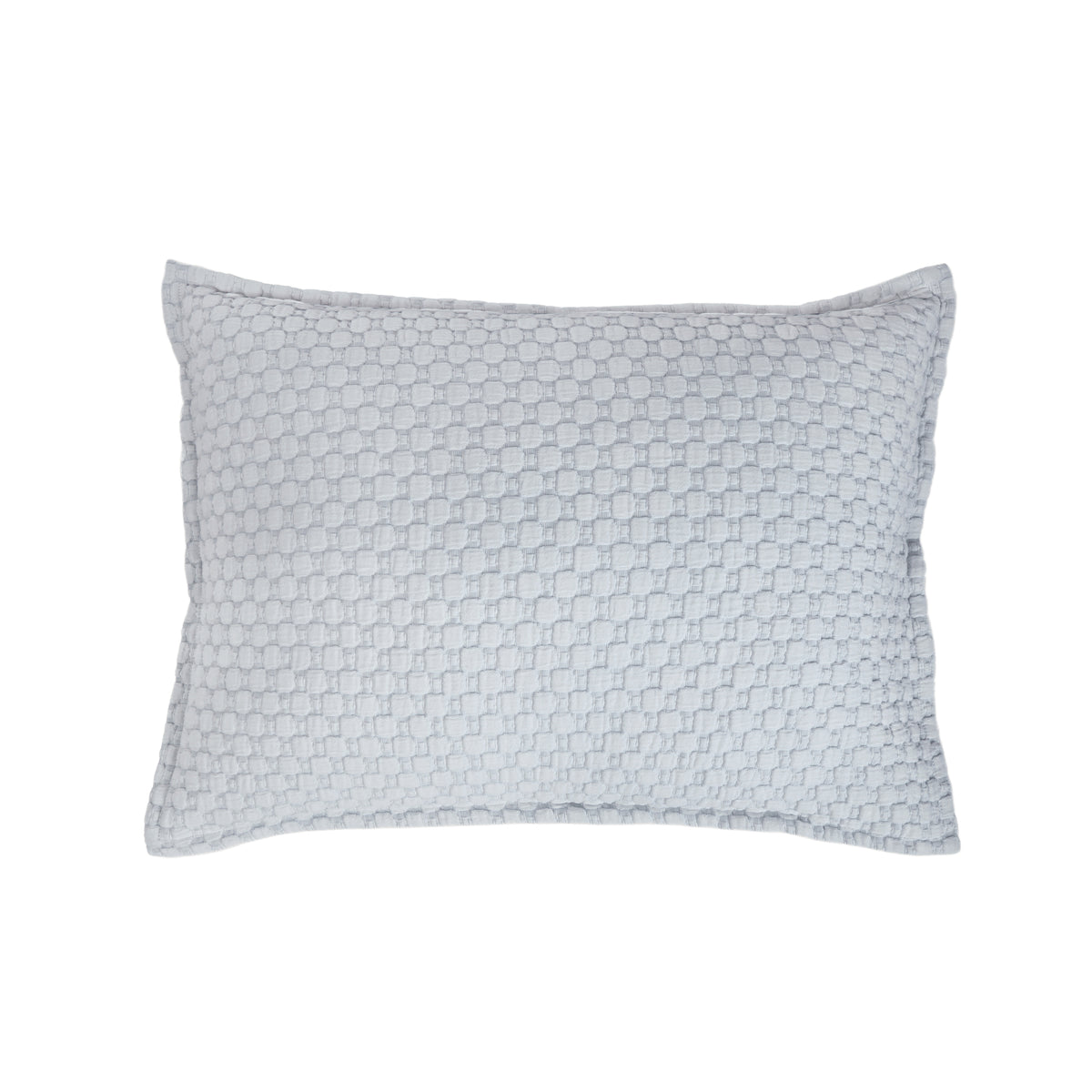 Rectangular matelasse pillow sham with small geometric pattern in light blue