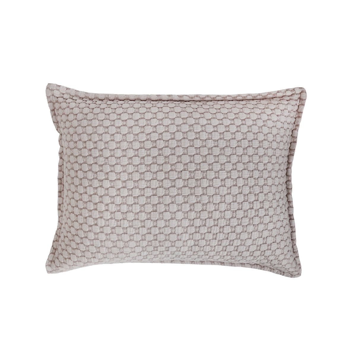 Rectangular matelasse pillow sham with small geometric pattern in blush