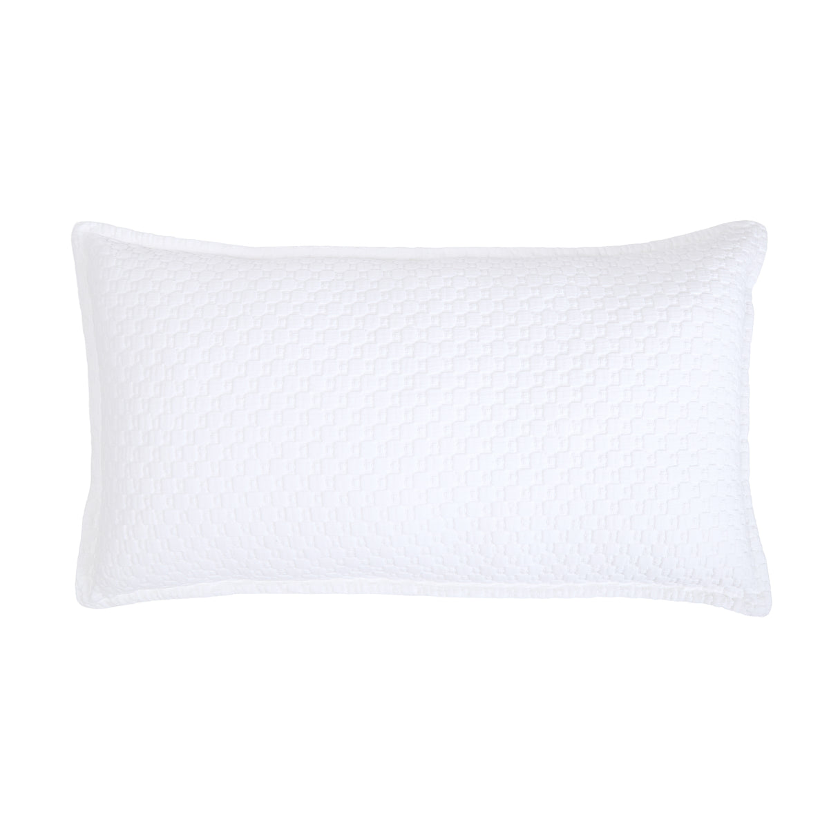 Rectangular matelasse pillow sham with small geometric pattern in white
