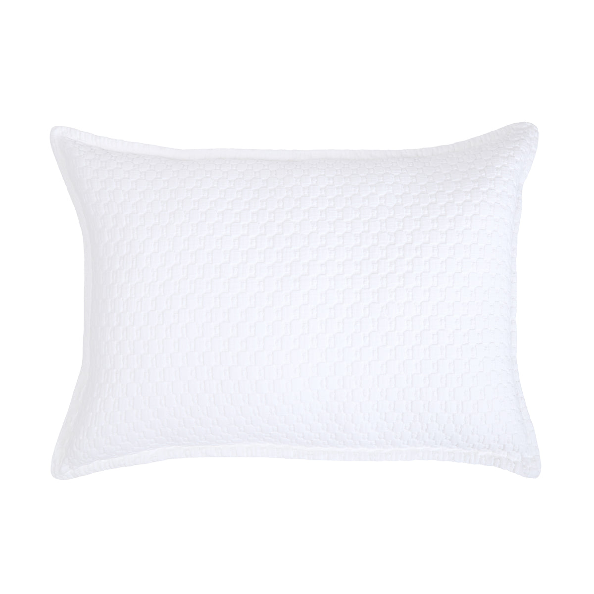 Rectangular matelasse pillow sham with small geometric pattern in white