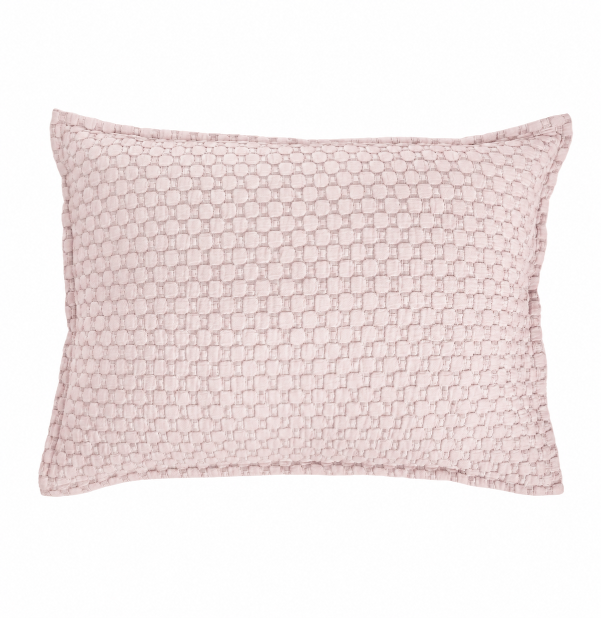 Blush pink matelasse decorative sham pillow with woven geometric texture
