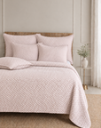Matelasse quilted bedding set in blush pink with matching sham and coverlet