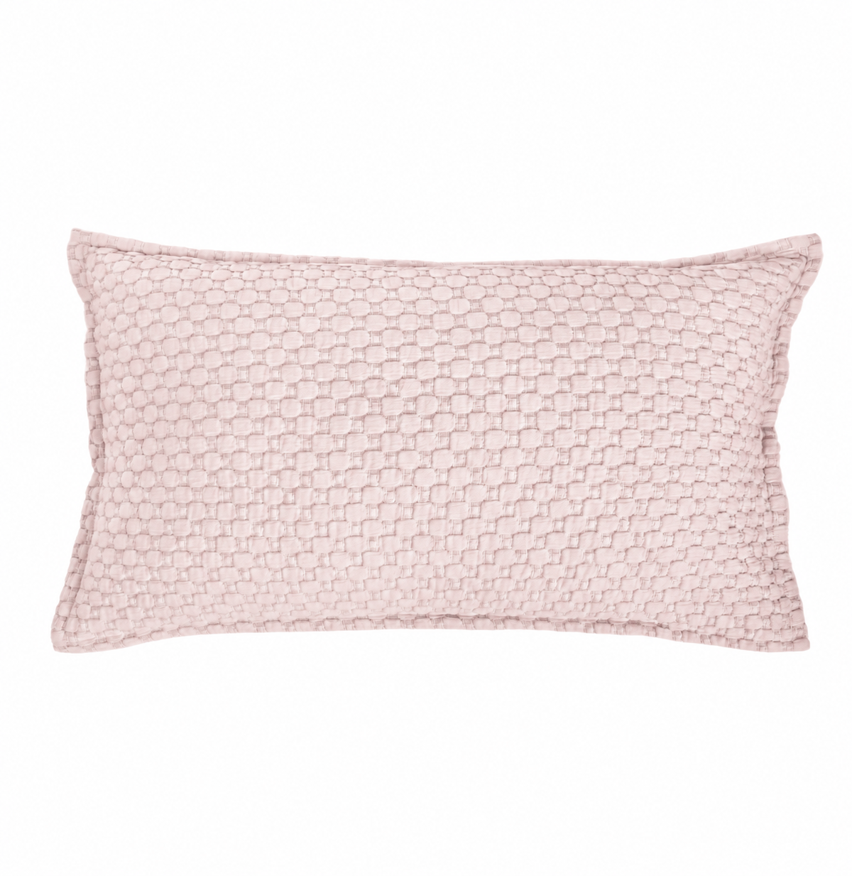 Matelasse quilted king sham in blush pink, textured square pattern