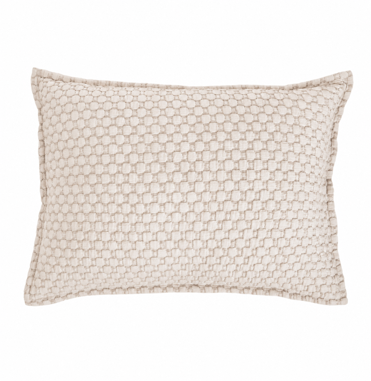 Matelasse quilted standard sham in oatmeal beige, textured square pattern