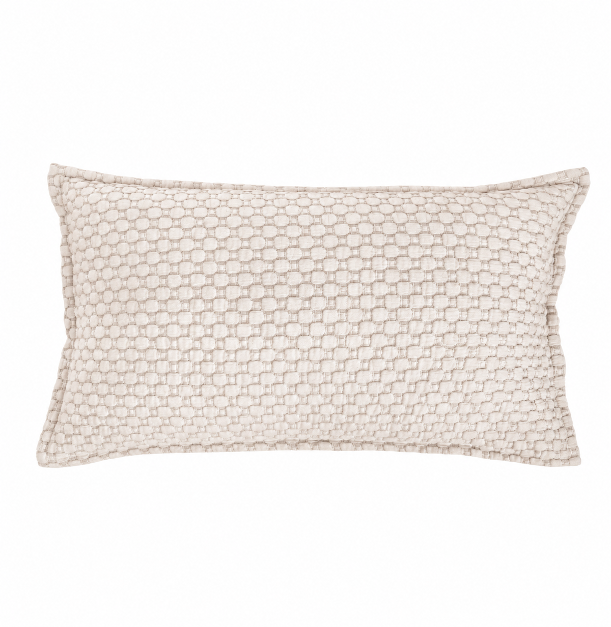Matelasse quilted standard sham in light beige, textured square pattern