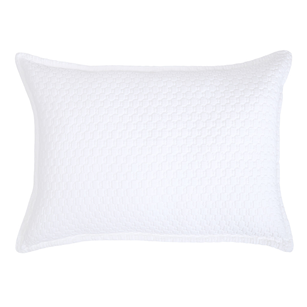 White 28 x 36 decorative square pillow with woven geometric pattern