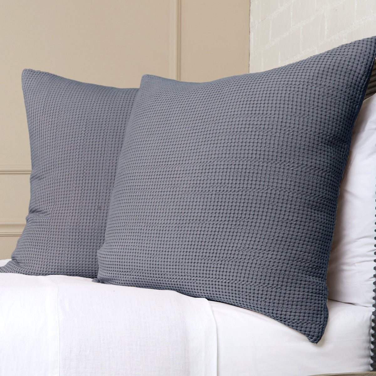 Balboa blanket pillow sham, textured dark slate blue, square with tailored edges