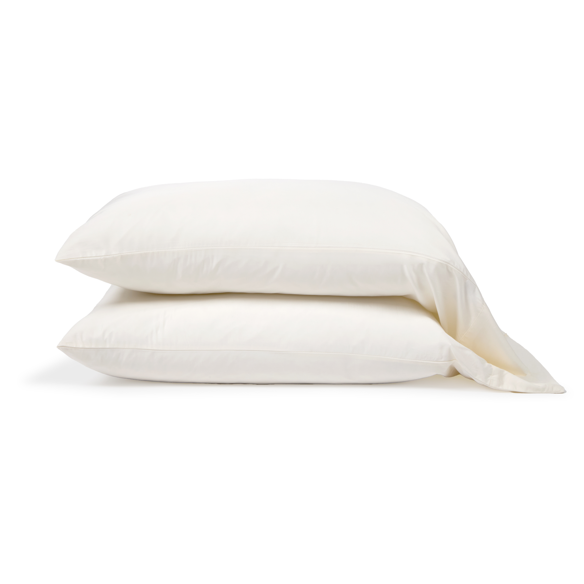 Ivory bamboo sateen sheet set, showing two standard pillowcases