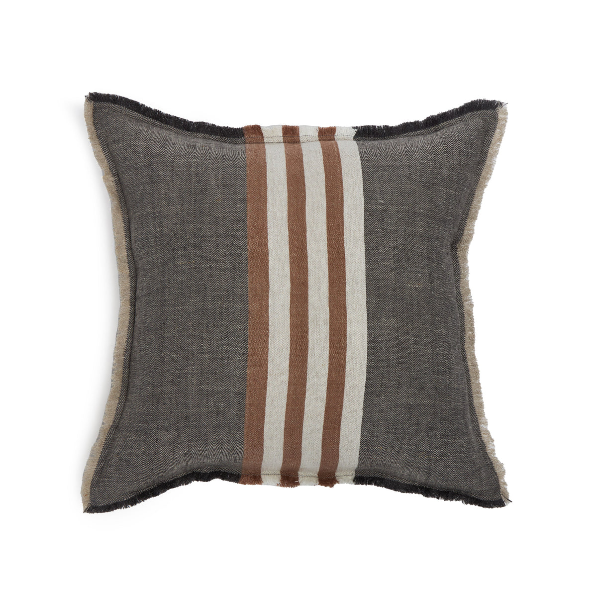 20x20 square pillow with insert, gray linen look cover with vertical striped center
