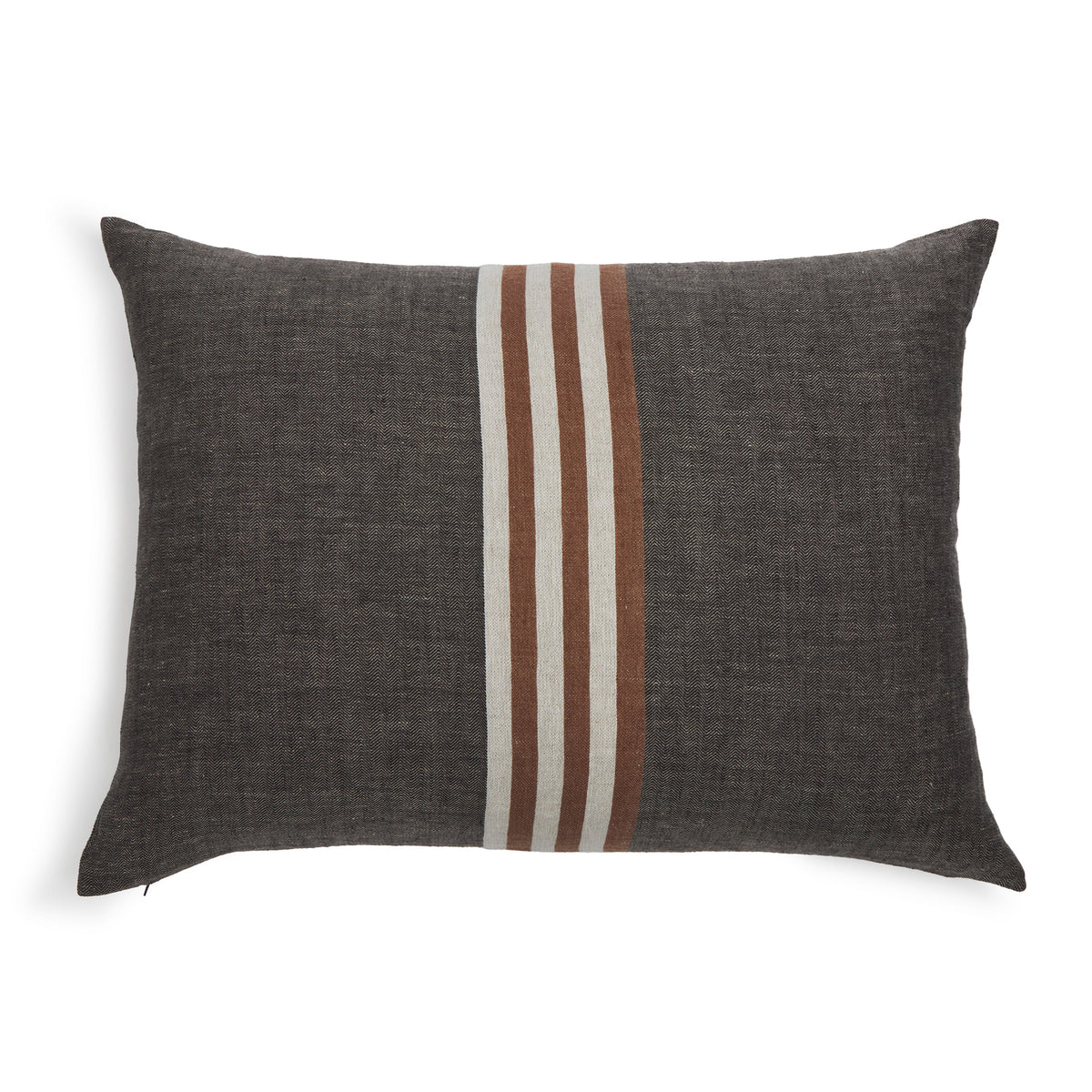 Rectangular dark gray pillow with vertical stripe accent, with insert