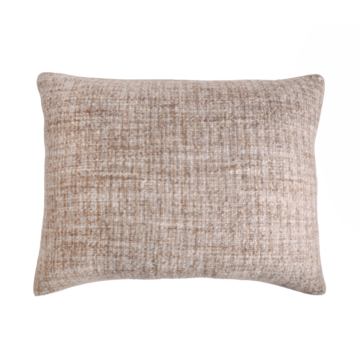Rectangular decorative pillow with light beige textured weave and stitched edges