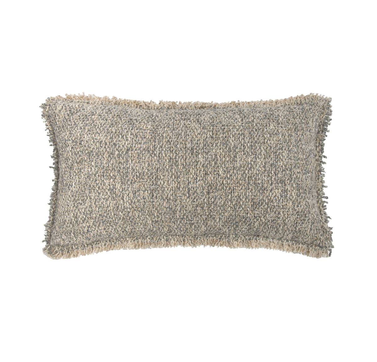 14x24 textured lumbar pillow with fringe trim, taupe gray woven fabric