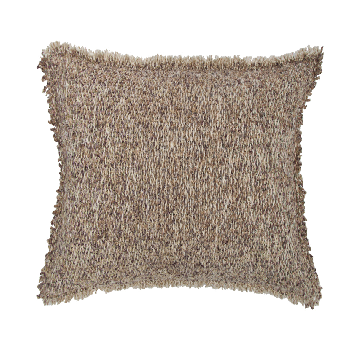 20" square textured throw pillow with fringed edges, natural tan (pebble)