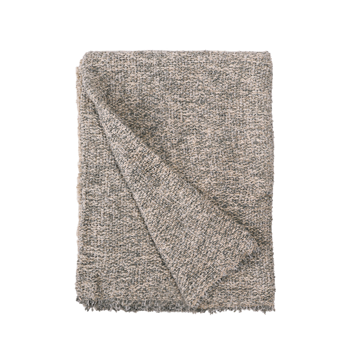 Brentwood speckled woven throw blanket with frayed edges, folded single piece in steel blue